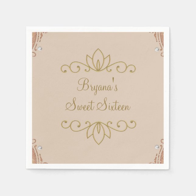 Rosa und goldfarbenes elegantes Party Serviette (Vorderseite)