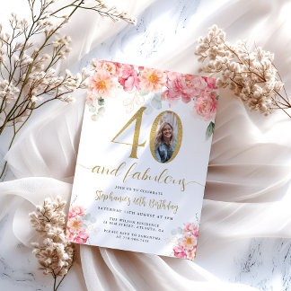 Rosa und goldfarbenes Foto 40. Geburtstag Einladung