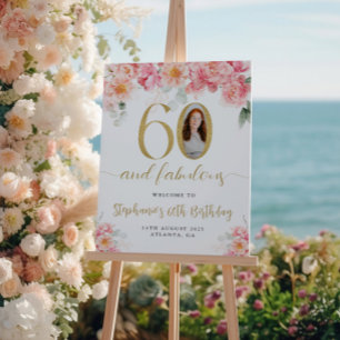 Rosa und goldfarbenes Foto 60. Geburtstag Willkomm Poster