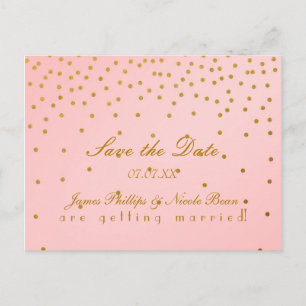 Rosa und Goldfolie Punkte Save The Date Postkarte