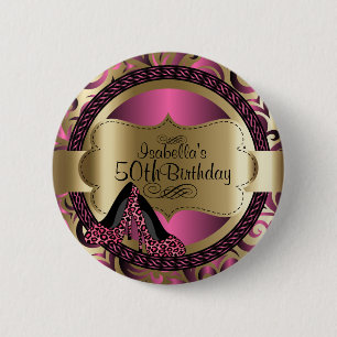Rosa und Goldgeburtstag mit Leopard-hohem Heels Button