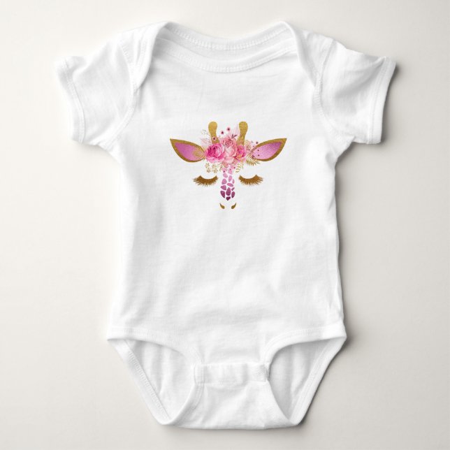 Rosa und Goldgiraffen-Baby-Spielanzug Baby Strampler (Vorderseite)