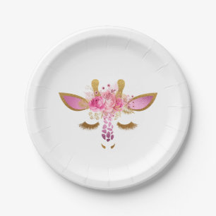 Rosa-und Goldgiraffen-Papier-Teller Pappteller
