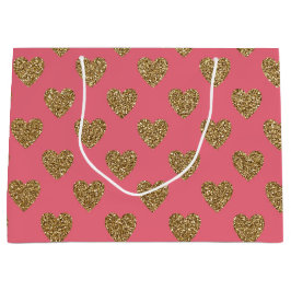 Rosa und GoldGlitzer-Herz-Muster Große Geschenktüte