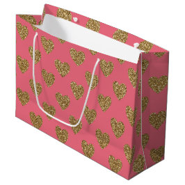 Rosa und GoldGlitzer-Herz-Muster Große Geschenktüte