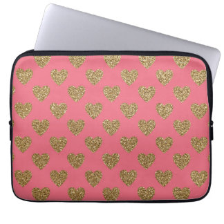 Rosa-und GoldGlitzer-Herzen Laptopschutzhülle