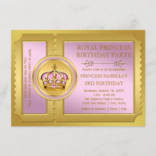 Rosa und Goldkönigliche Prinzessin Birthday Party Einladung