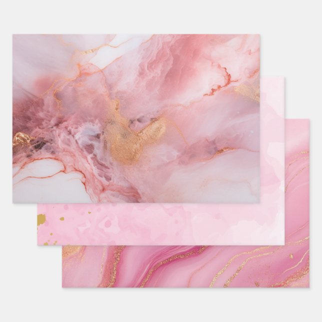 Rosa und Goldmarmor Elegant Geschenkpapier Set (Set)
