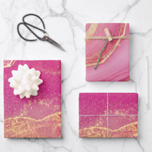 Rosa und Goldmarmor Elegant Geschenkpapier Set