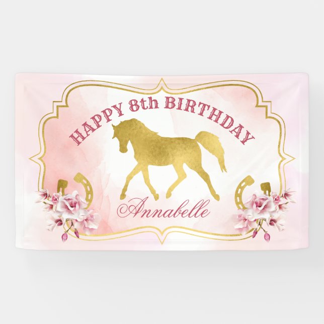 Rosa- und Goldpferd-Party Banner (Horizontal)