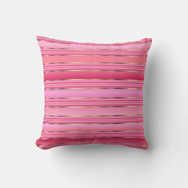 Rosa-und Goldzuckerwatte-Rosa-Streifen Kissen (Vorderseite)