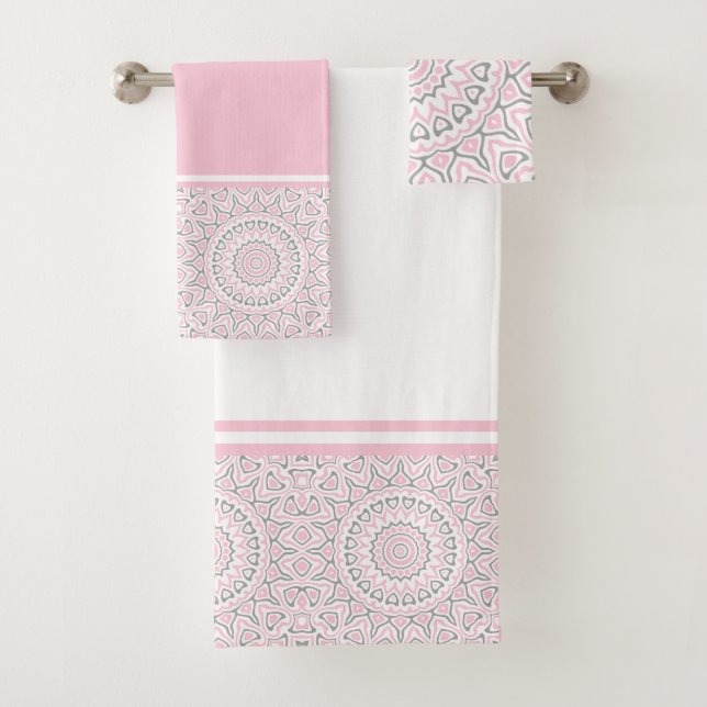 Rosa und Grau Moderne Mandala Badhandtuch Set (Insitu)