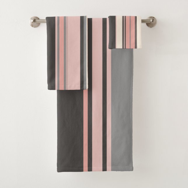 Rosa und Grau Moderne Streifen Mitte des Jahrhunde Badhandtuch Set (Insitu)