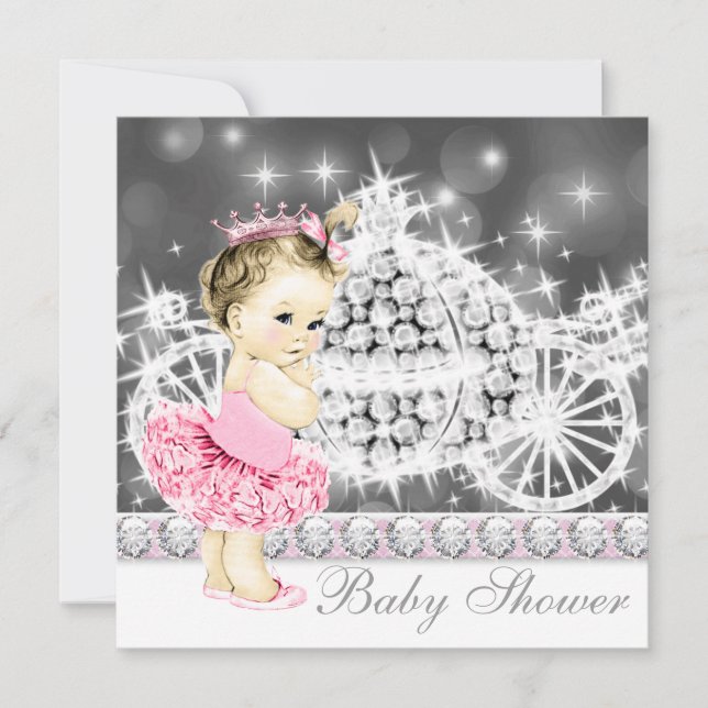 Rosa und Grau Princess Ballerina Tutu Babydusche Einladung (Vorderseite)
