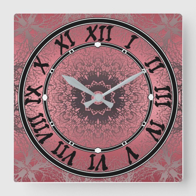 rosa und grau quadratische wanduhr (Vorderseite)
