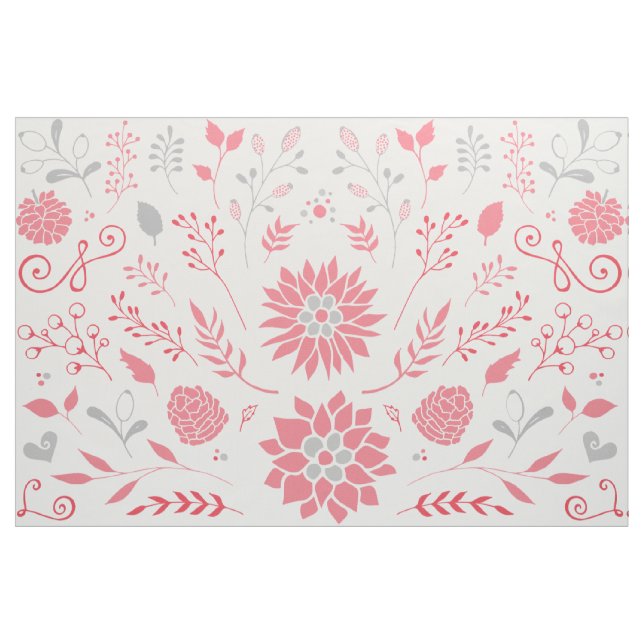 Rosa und Grau rustikales Blumenmuster Stoff (Fat Quarter (45,7 x 55,9 cm))