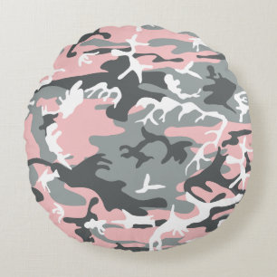 Rosa und Grau Tarnmuster, Militär, Armee Rundes Kissen