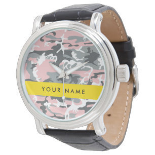 Rosa und Grau Tarnung Ihren Namen personalisieren Armbanduhr