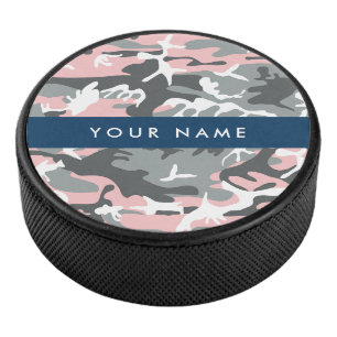 Rosa und Grau Tarnung Ihren Namen personalisieren Eishockey Puck