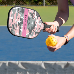 Rosa und Grau Tarnung Ihren Namen personalisieren Pickleball Schläger