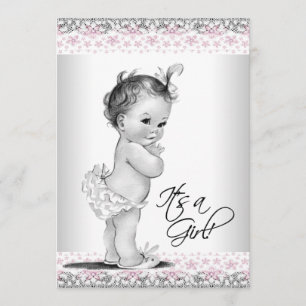 Rosa und Grau Vintage Babyparty Einladung