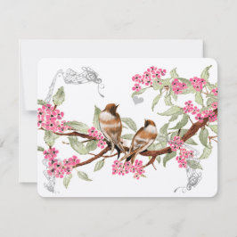 Rosa und grau Vintage Liebesvögel Hochzeit RSVP