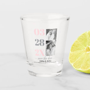 Rosa und grau, zwei Foto Save the Date Schnapsglas