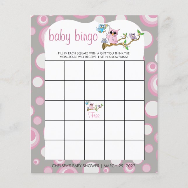 Rosa und graue Babyschale | Dusche Bingo Game Flyer (Vorne)