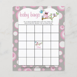 Rosa und graue Babyschale | Dusche Bingo Game Flyer