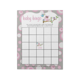 Rosa und graue Babyschale | Dusche Bingo Game Notizblock