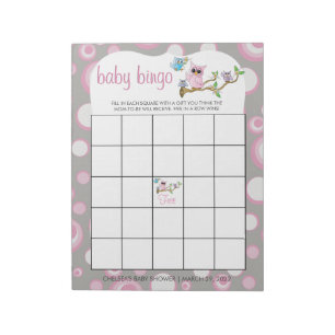 Rosa und graue Babyschale   Dusche Bingo Game Notizblock