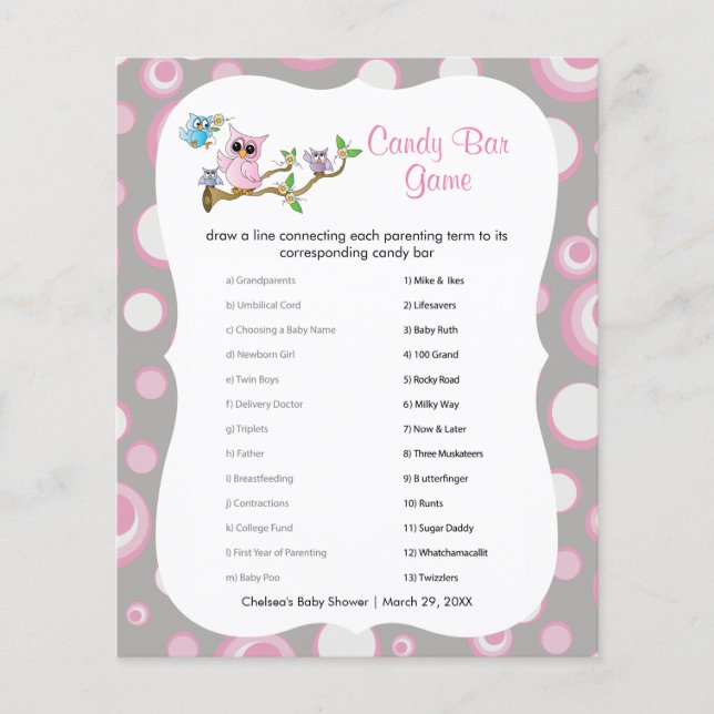 Rosa und graue Babyschale | Duschkabine Bar Game Flyer (Vorne)