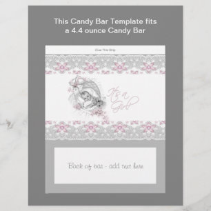 Rosa und Graue Babyshower Süßigkeiten-Verpackungsh Flyer