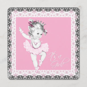 Rosa und graue Ballerina-Baby-Dusche Einladung