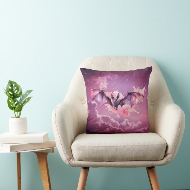 Rosa und graue Bat Pink Wolken Sterne Halloween Kissen (Stuhl )