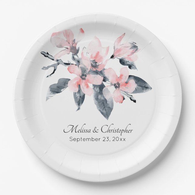 Rosa und graue Blume Hochzeit mit klassischer Wass Pappteller (Vorderseite)