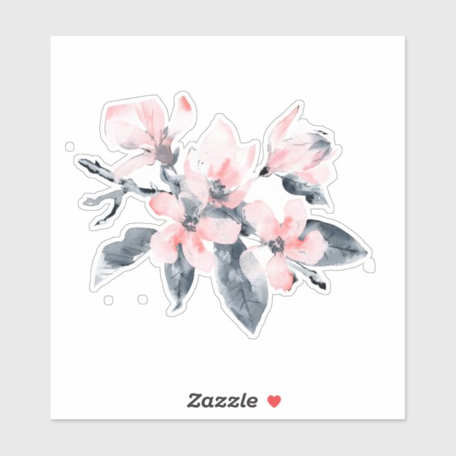 Rosa und graue Blume Klasse Wasserfarbe Aufkleber (Blatt)
