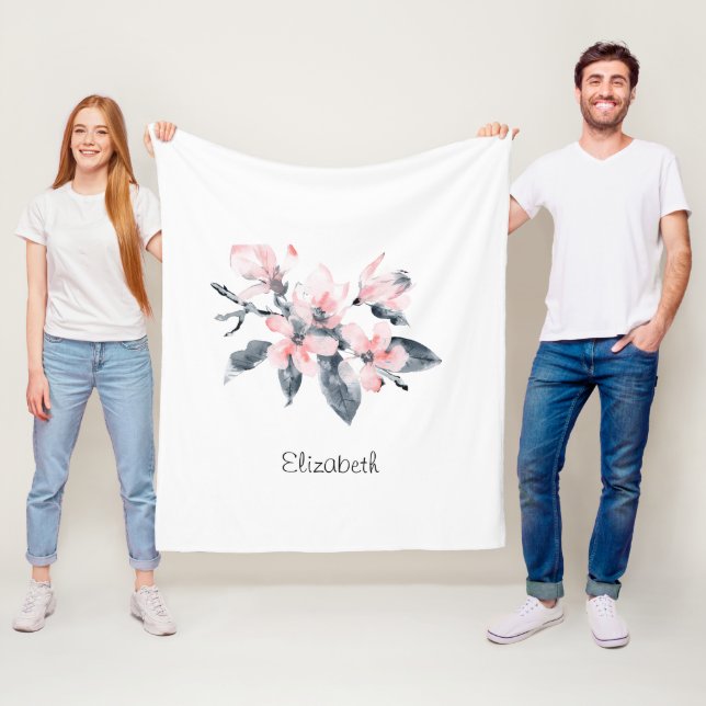 Rosa und graue Blume Klasse Wasserfarbe Fleecedecke (Beispiel)