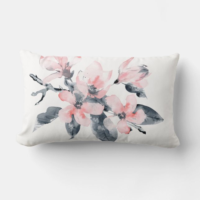 Rosa und graue Blume Klasse Wasserfarbe Lendenkissen (Vorderseite)