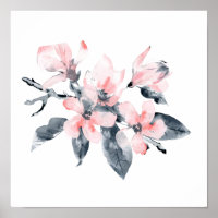 Rosa und graue Blume Klasse Wasserfarbe