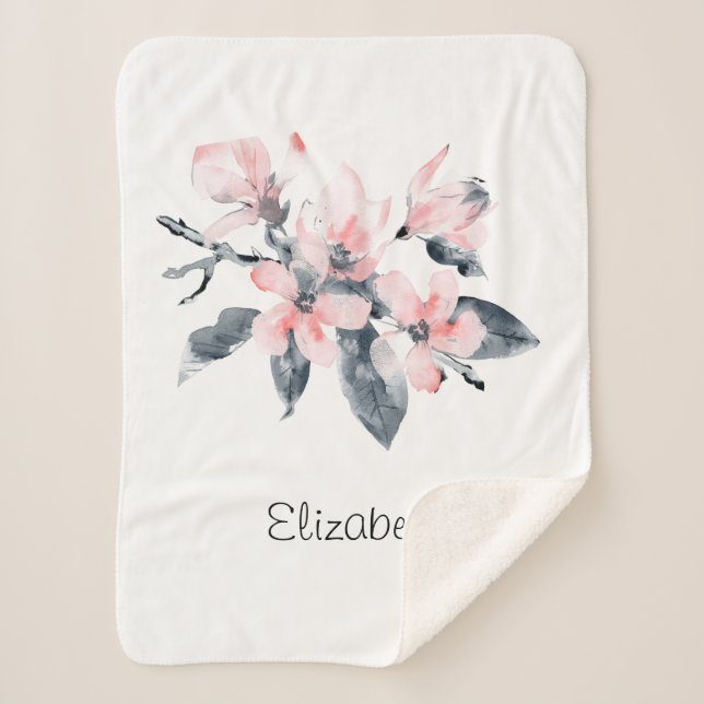 Rosa und graue Blume Klasse Wasserfarbe Sherpadecke (Vorderseite)