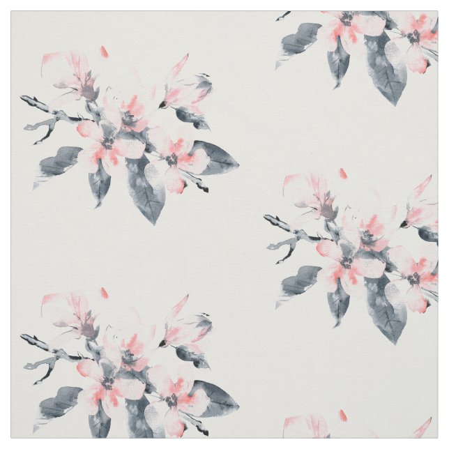 Rosa und graue Blume Klasse Wasserfarbe Stoff (Muster)