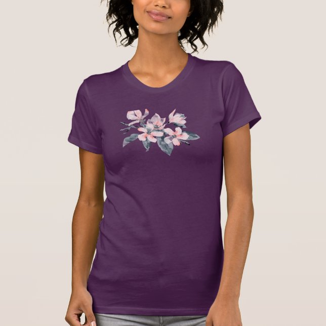 Rosa und graue Blume Klasse Wasserfarbe T-Shirt (Vorderseite)