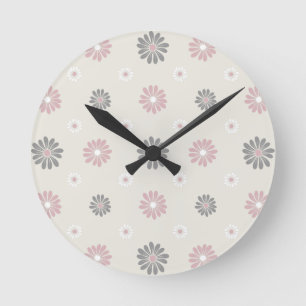 Rosa und graue Blume Runde Wanduhr