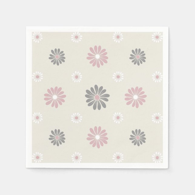 Rosa und graue Blume Serviette (Vorderseite)