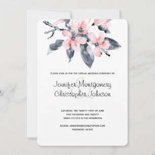 Rosa und graue Blumen Aquarell Virtuelle Hochzeit Einladung