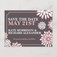 Rosa und graue Blüten Save the Date Postkarte