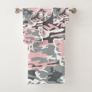 Rosa und graue Camouflage, Militär, Armee Badhandtuch Set