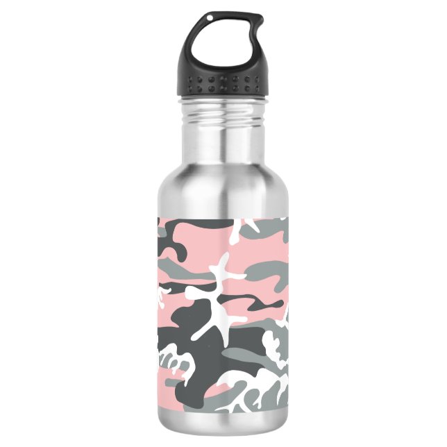 Rosa und graue Camouflage, Militär, Armee Edelstahlflasche (Vorderseite)