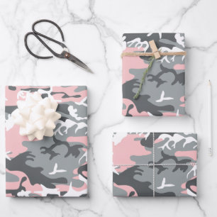 Rosa und graue Camouflage, Militär, Armee Geschenkpapier Set